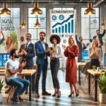 Pessoas celebrando o sucesso em negócios digitais